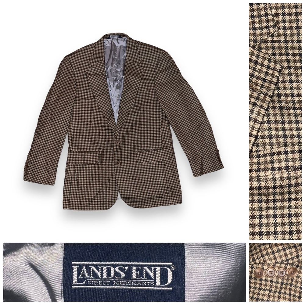 Lands’ End Sport Coat Blazer Silk Wool Jacket Men’s 42L Two Button Check USA